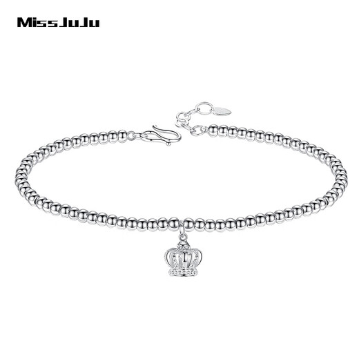 Miss JuJu pt950 platinum pearl bracelet for women, platinum round bead crown pendant bracelet, weight 6.9-7.1g, length 16+2cm
