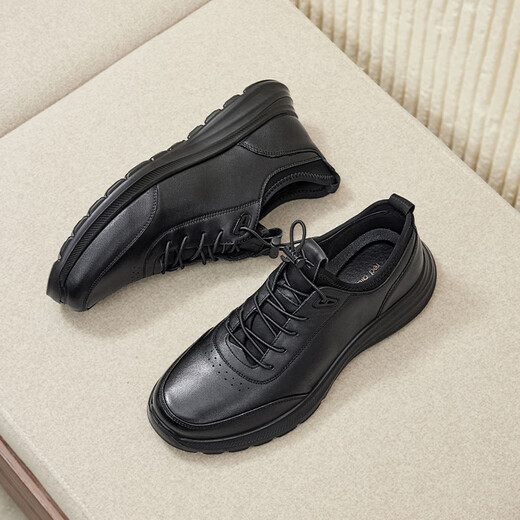 Red Dragonfly Leap Month Ceremony Father's Day Spring and Autumn Sports Leather Shoes Cowhide Casual Running Men's Shoes WTL24040 Black 40