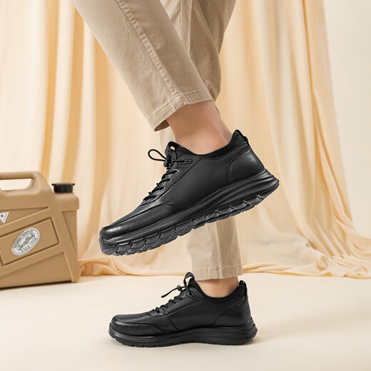 Red Dragonfly Leap Month Ceremony Father's Day Spring and Autumn Sports Leather Shoes Cowhide Casual Running Men's Shoes WTL24040 Black 40