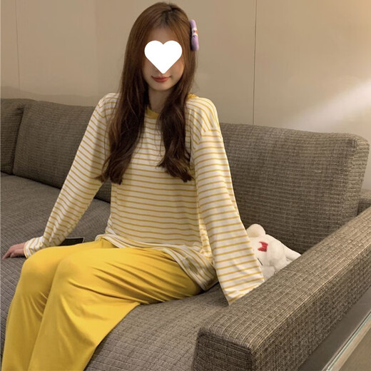 COLORFUL GEMS bean paste color pajamas for women new long-sleeved nightgown home clothes spring, summer and autumn boyfriend style 681# bean paste color shirt skirt 180 XL (110-125Jin[Jin equals 0.5 kg])