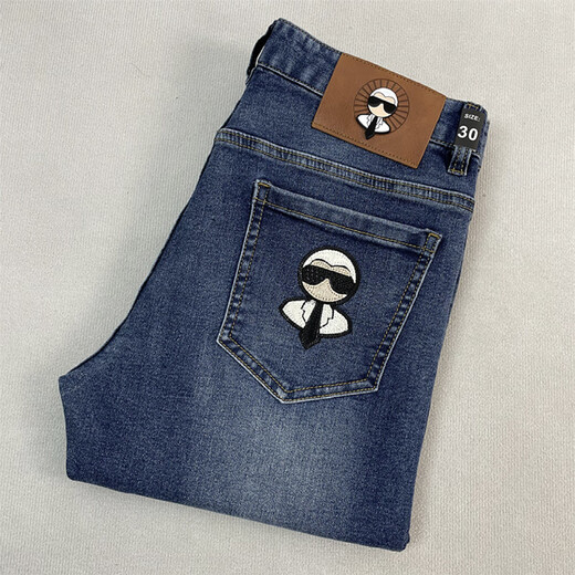 Karl Lagerfeld Karl Lagerfeld high-end French Laffer jeans spring and summer thin men's slim straight versatile trendy embroidery 983 light blue [spring and summer] thin model 33 Recommended weight 140-150 Jin [Jin equals 0.5 kg]