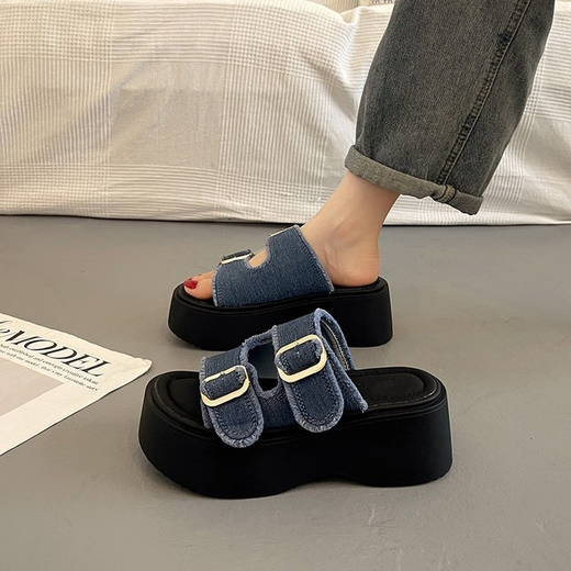 Belle-style super hot French thick-soled sandals for women in summer wear fashionable 2025 new niche outdoor beach shoes black 38