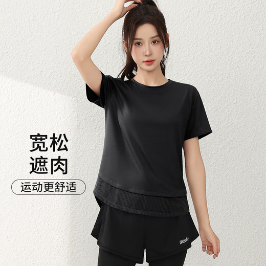 anta kids安踏加肥加大码瑜伽服女2025新款胖mm宽松显瘦速干衣跑步健身运动 【三件套】暗紫色短袖+长裤+背心 M 90-105斤