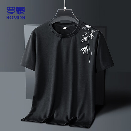 Camiseta de manga corta Romon para hombres en verano Nuevo sudor que absorbe sudor y transpirable Versátiles Versátiles Top Zh831 Black M