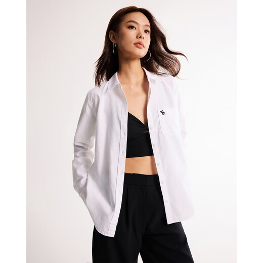 
ABERCROMBIE / FITCH [Oxford Shirt] Women's Spring and Autumn Classic Little Elk Temperament Commuter Long Sleeve Shirt KI140-3618 White Black Label M (165/96A)