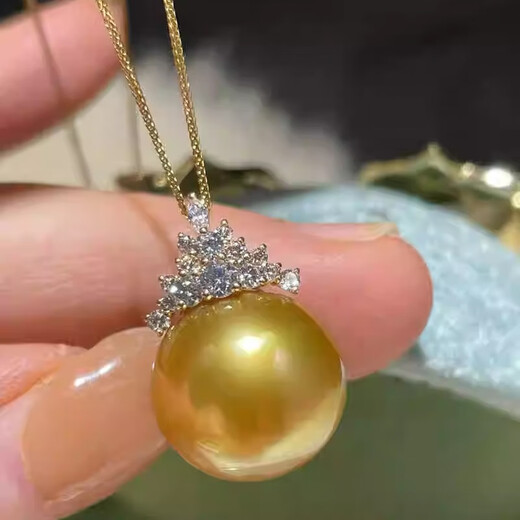 DRJEFUN925 silver South Sea gold bead pendant clavicle chain female ice and snow queen Reba pearl pendant deep sea Australian mother-of-pearl temperament goddess 12mm ice and snow queen gold bead earrings