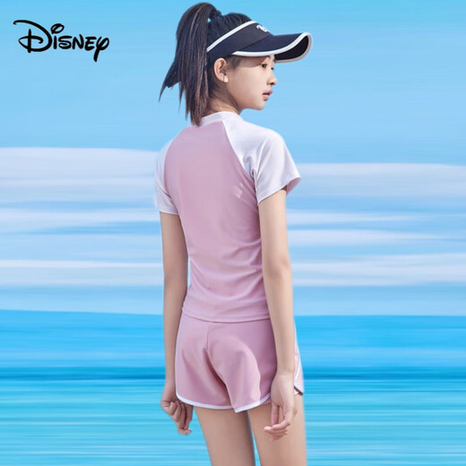 迪士尼（Disney）女童泳衣分体式中大童夏少女带胸垫游泳衣女孩运动青少年泳装 9858牛奶丝黑灰色 均码 10-15岁【50-75斤】