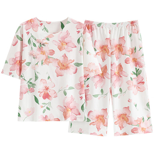 Modal Summer New Chinese Pyjamas setzt kurzärmelige Frauen-Hauskleidung, die gekürzt wurden, geholfen im Sommer. Dünner Stil ist bequem. Y9901 M (Empfohlen 75-95jin [Jin ist gleich 0,5 kg]))