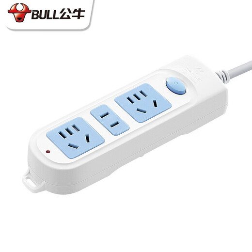 Bull (BULL) con tira de cables enchufable, tira enchufable pequeña de múltiples orificios, cable de extensión, tira de arrastre multifuncional para dormitorio doméstico, tablero enchufable eléctrico, solución de problemas, tablero enchufable, interruptor de control principal extra largo de 5 metros, dos orificios + tablero de enchufe doble de cinco orificios GN-606 oficial clásico con orificio grande, modelo ignífugo de 2500W