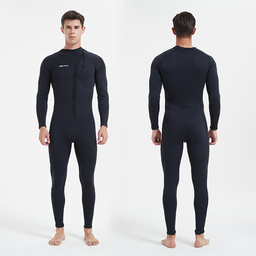 Ride ship one-piece wetsuit full set long-sleeved men's and women's couple deep diving swimsuit cold-proof and warm surfing diving equipment 2MM front zipper black 3XL