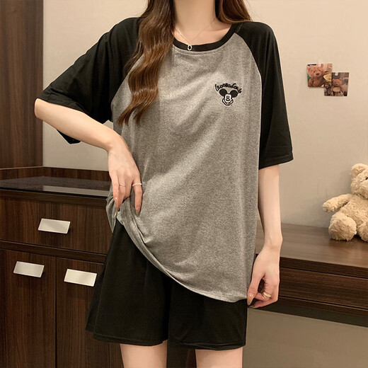 素芙露睡衣女夏季女款短袖带胸垫一体式家居服宽松大码休闲新款套装 12347 满铺小狗 带胸垫 带胸垫 M