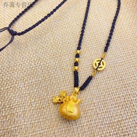 Chuji old phoenix gold gold gold bag 999 pure silver ancient method blessing bag pendant women's coin blessing brand necklace new transfer braided version