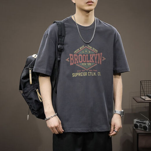 T-shirt à manches courtes américain à la mode américaine 250g à manches courtes T-shirt à demi-manche 9918 Black M recommandé 110-130jin [Jin est égal à 0,5 kg]