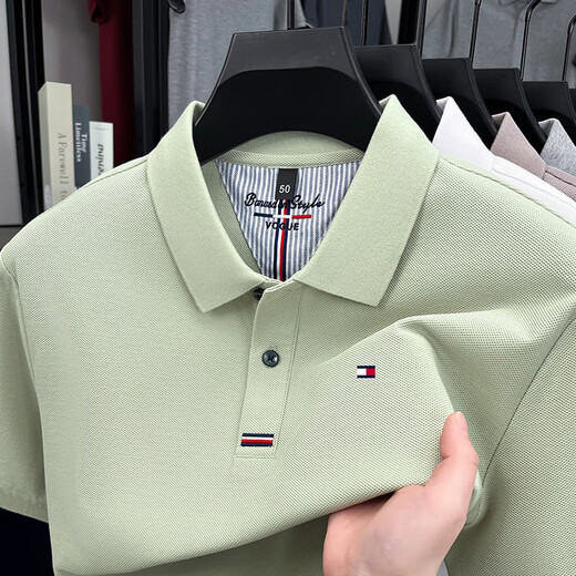 TOME BORNEK Outlet Tommy pure cotton short-sleeved T-shirt men's summer business casual high-end youth lapel Polo shirt dark gray XL 175 recommended 130-145Jin Jin equals 0.5 kg