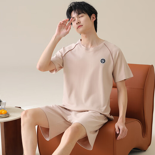Palando Pure Cotton Pyjamas Herren Sommer 2025 Neues dünnes, kurzärmeliges, kühles Home-Kleidungsstück in großer Cassion-Jungen in Full-Rocte-Kleidung 13601 [reines Baumwoll, weiche und hautfreundliche] L [Vorgeschlagene Größe 165-170C Gewicht 100- 100-