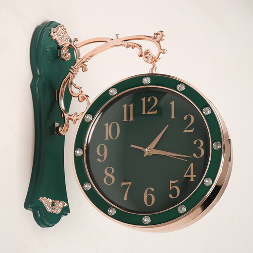 Double-sided wall clock European style double-sided wall clock living room fashion European creative clock two-sided quartz clock modern simple 9889 white