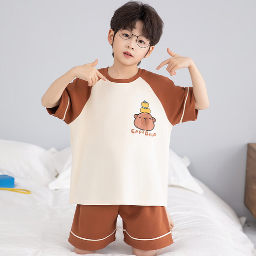 浪莎（LangSha）儿童睡衣男童夏季短袖薄款纯棉家居服小男孩夏天中大童学生套装 LT690 160 建议150-160CM/80-95斤