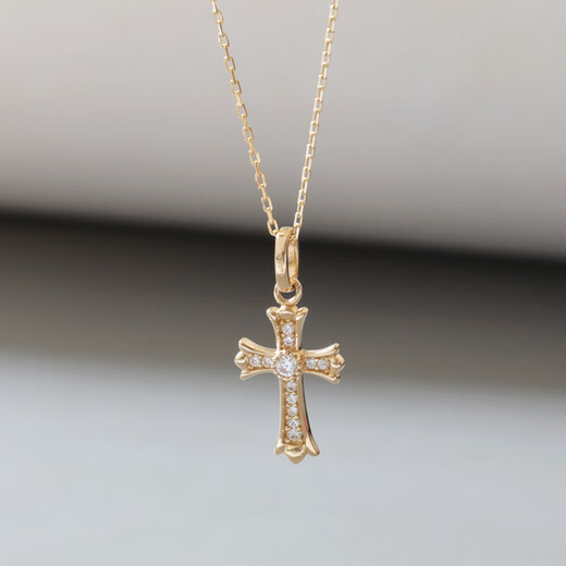 Youshu light luxury niche design Korean pure 14K gold pendant with personality and versatile full zirconium inlaid cross necklace pendant independent pendant without chain