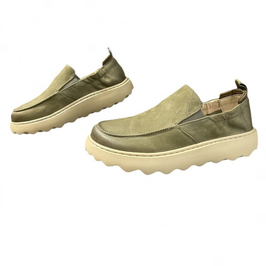 Gy Jinlilai 2025 Été épais semed paresseux Homme coup de pied Locs en cuir chaussures de voyage creuses chaussures pour hommes respirant sport reste 9898 surface en cuir vert 41