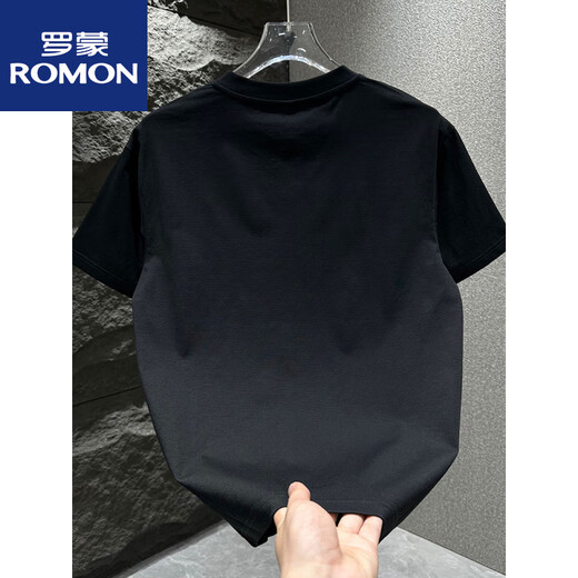 罗蒙（ROMON）短袖t恤男士2025夏季潮流半拉链凉感上衣纯色宽松百搭立领体恤衫 黑色 1585款 L 120-140斤