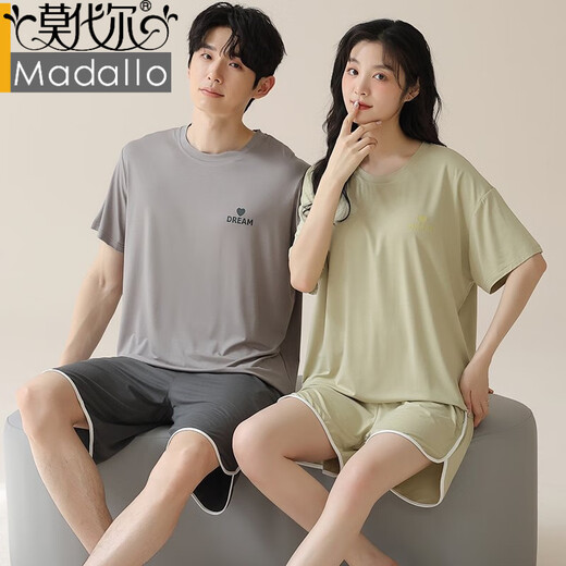 莫代尔情侣睡衣男士夏季莫代尔女带胸垫短袖短裤男款夏天凉感休闲家居服 01N15801女 01N15601男 3XL 男-
