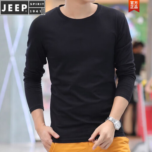 JEEP SPIRIT white bottoming shirt men's round neck slim inner top spring and autumn thin solid color men's long-sleeved t-shirt autumn coat white round neck long sleeve 2XL recommended 135-150Jin Jin equals 0.5 kg