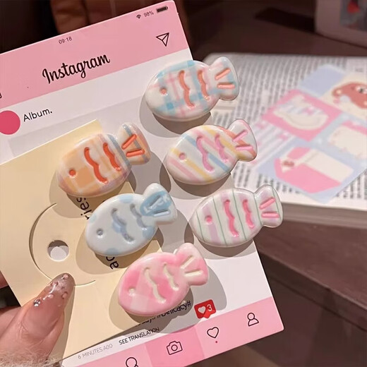 Mädchen creme Farbe Süßigkeiten Farbe Süßes Schnapper Fisch Haarclip süße Ins Bangs Cartoon Clip Japanisch vielseitiger Kopfschmuck 3 Sätze Farben zufällig