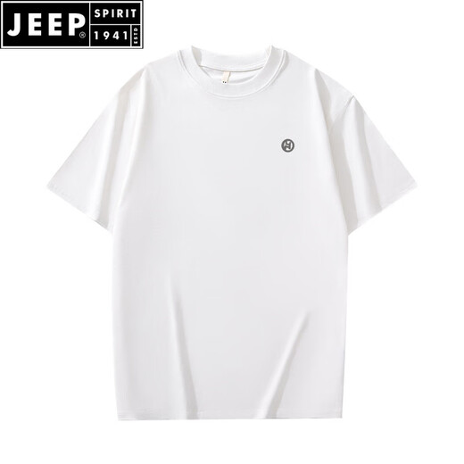JEEP SPIRIT棉短袖T恤男士ins夏季百搭白色体恤港风情侣款宽松半袖上衣服潮 白色棉短袖-1365 S 【建议90-115斤】