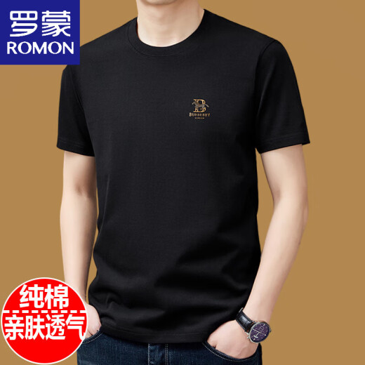 罗蒙（ROMON）纯棉短袖t恤男士圆领夏季2025新款体恤宽松上衣半袖男装潮T 白色9929款 3XL 185建议175斤-190斤