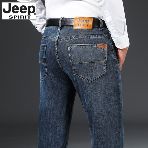 吉普（JEEP）牛仔裤男春夏厚款宽松直筒高端弹力中年深档正版长裤 黑灰-679- 厚款 29 码【腰围2.2尺】