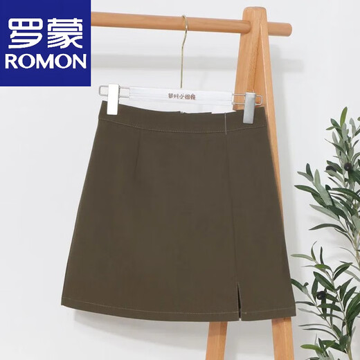 罗蒙（ROMON）2025学院风设计感下摆开叉半身裙高腰包臀A字短裙防走光西装裙子 黑色 S 80-90斤