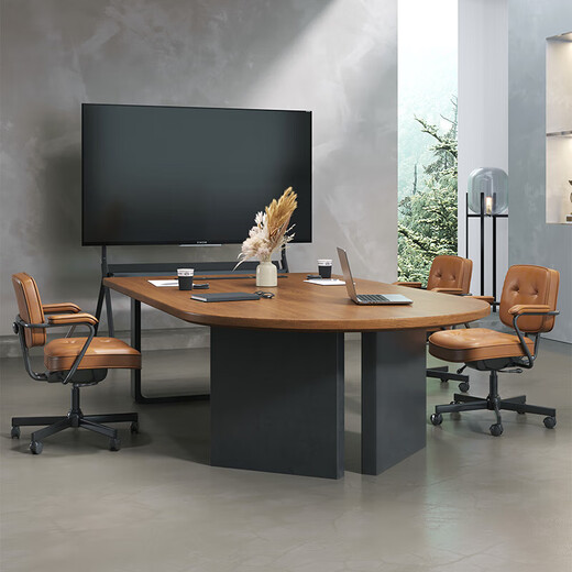 Huisheng solid wood small conference table and chair combination 6-seater simple modern conference room reception negotiation table light luxury high-end round head negotiation conference table 200*100*75*5cm