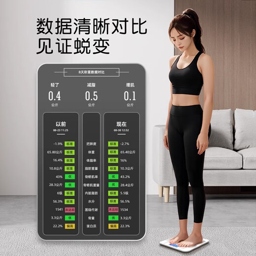体重秤智能体脂秤电子秤人体小型人体家用精准充电减肥专用人体称 精准体重秤充电款 经典黑