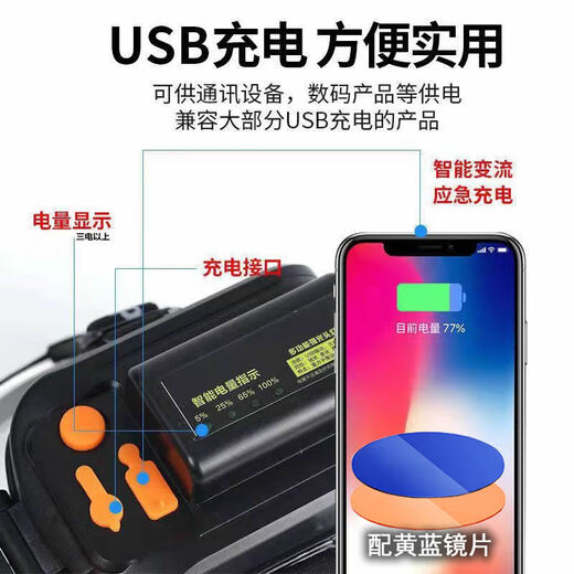 原野强光头灯200000流明穿天炮三千米充电强光手电大容量黄光灯 高亮8万9900K顶配款76时 头灯强光超长续航50000w防水60