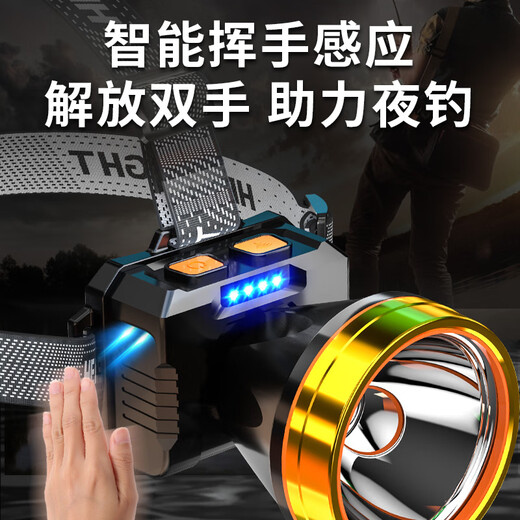 Bulls same night fishing headlight strong light charging super bright head-mounted outdoor ultra-long battery life flashlight mining light without sensing 9900W100 hours USB direct charging