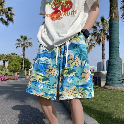 Japanese summer high street versatile shorts men's trendy brand five-point straight pants casual sports shorts white Yiku Factory 677 XL [120-135Jin[Jin equals 0.5 kg]]