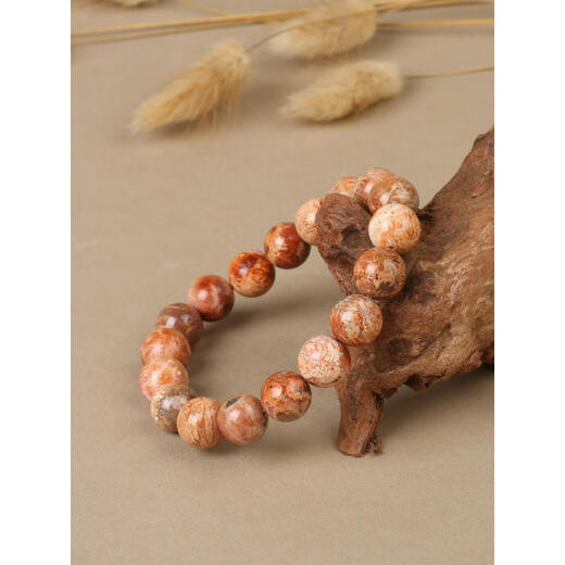 Ancient natural raw stone coral jade bracelet for men and women jelly ice chrysanthemum stone lemon pattern Buddhist beads rosary crystal bracelet beads 10mm