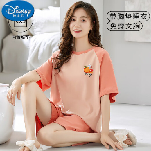Das Kurzarm-Pyjama-Set von Disney Women's im Sommer ist mit einem Brustpolster ausgestattet. Integrierte großgröße dünne Baumwoll-Sommer-Hauskleidung kann draußen getragen werden. GXT1047 Match M (Empfohlen 75-95jin [Jin ist gleich 0,5 kg]))