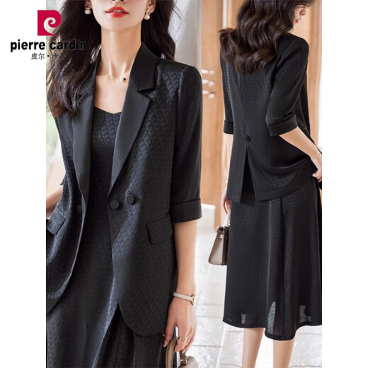 Pierre Cardin (Pierre Cardin) Blazer de cuarto de altura para una persona pequeña y versátil de verano de mujeres sueltas con traje de falda de suspensivo B Suites negros S-Single 9766 S 80Jin [Jin equivale a 0.5 kg] ~ 89Jin [Jin equivale a 0.5 kg]