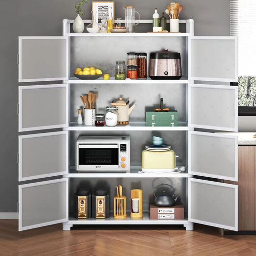 Kitchen cabinet simple sideboard wine cabinet aluminum alloy storage cabinet multi-functional storage cabinet home cupboard storage rack cream white two-layer length 50*width 33*height 65
