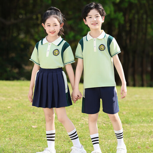 帛雷斯诺幼儿园园服夏装小学生夏季班服校服一二年级儿童夏天绿色演出服装 M9901夏装(男套)带袜子 160码 均码