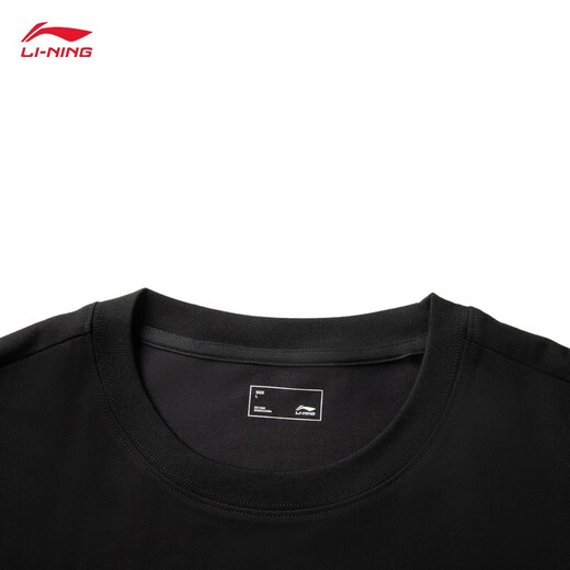 李宁（LI-NING）速干T恤丨抗菌凉爽圆领短袖T恤男子夏季户外印花休闲宽松运动上衣 黑色/黄色(AHSV829款)-4 S