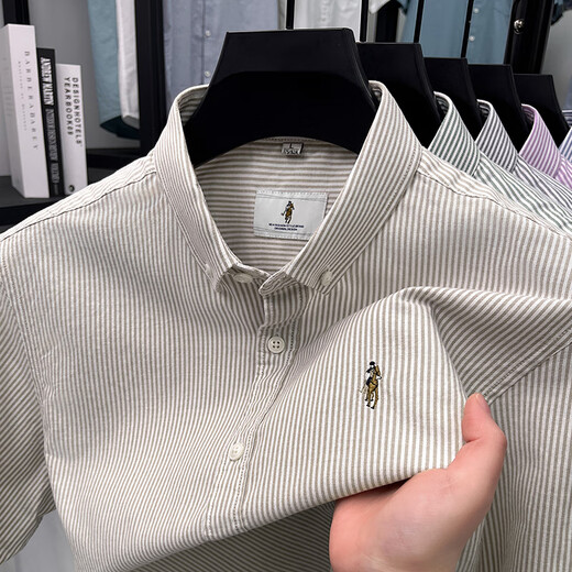 
Classic car 100% pure cotton summer short-sleeved striped shirt for men business casual versatile shirt for iron and anti-wrinkle top AN15269 green 2XL