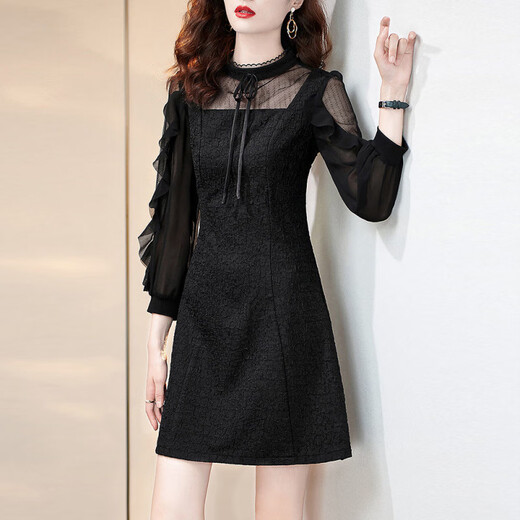 FHHUABD French Hepburn style little black dress spring 2025 new high-end lady style banquet dress holiday dress black 3937 slim version L 105-115Jin Jin equals 0.5 kg