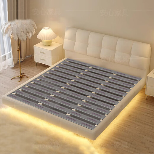 French cream style suspended bed, cloud puff bed, master bedroom double bed, light luxury leather bed, modern simple princess bed, puff leather bed-delivery to home, 1.5*2.0 meter full-bed suspended structure