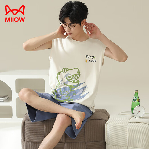 Catman (Miiow) Pyjamas Herren Sommer 2025 Neues reines Baumwoll-Kurzärmelhosen Thin Herren Summer's Casual Home Clothing Set 719 L