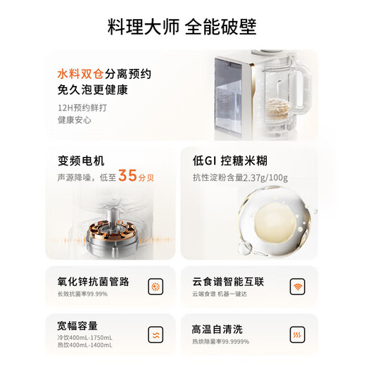 Joyoung's 25th-year new product, kitchen goodies, light sound variable frequency wall breaking machine, household fully automatic water tank juicer, soy milk machine, 1.75L noise reduction, cooking master B1U, government subsidy