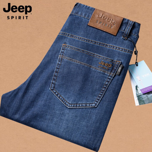 Jeep SpiritJeep Jeans para hombres 2024 Nuevos pantalones de hombres rectos de mediana edad Summer Fino suelto de gran tamaño Pantalones largos J679 Modelo grueso 30 Círculo de cintura 2 pies 3