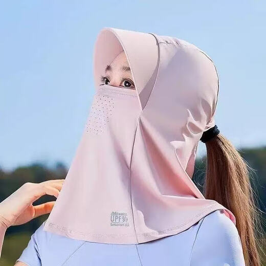 Hot style ice silk breathable sun hat mask integrated face mask covering full face sun hat for women for summer outdoor travel full face sun hat - pink