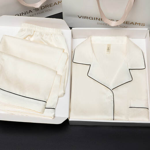 达芬奇密码2025睡衣女春秋夏季情侣装高级感红色冰雪丝家居服睡衣 681 （女款奶白） M 【推荐体重80-100斤】